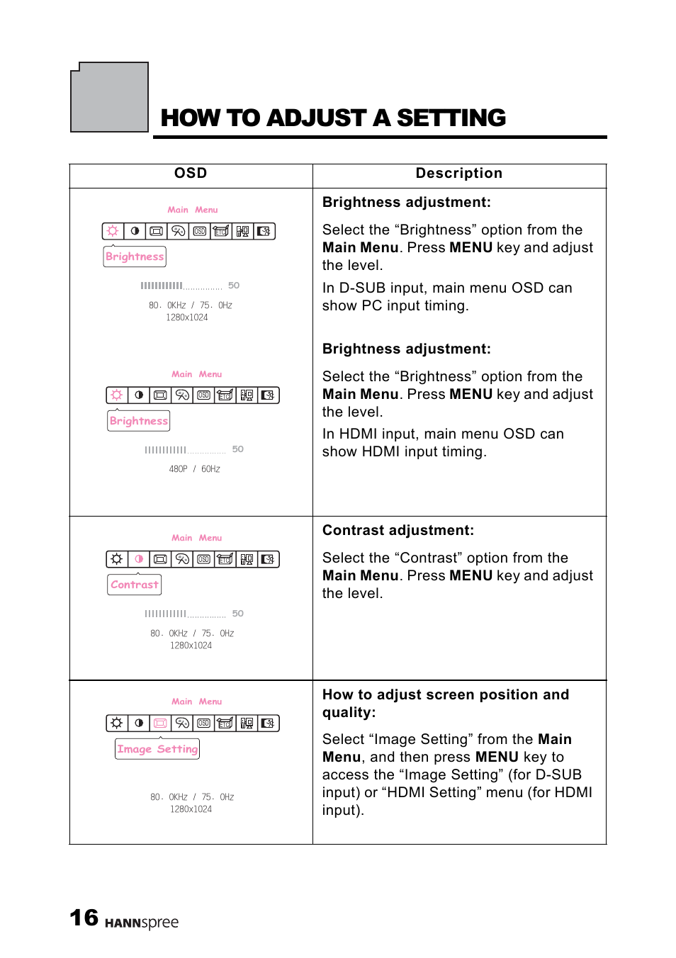 How to adjust a setting | HANNspree M19N2 User Manual | Page 17 / 34