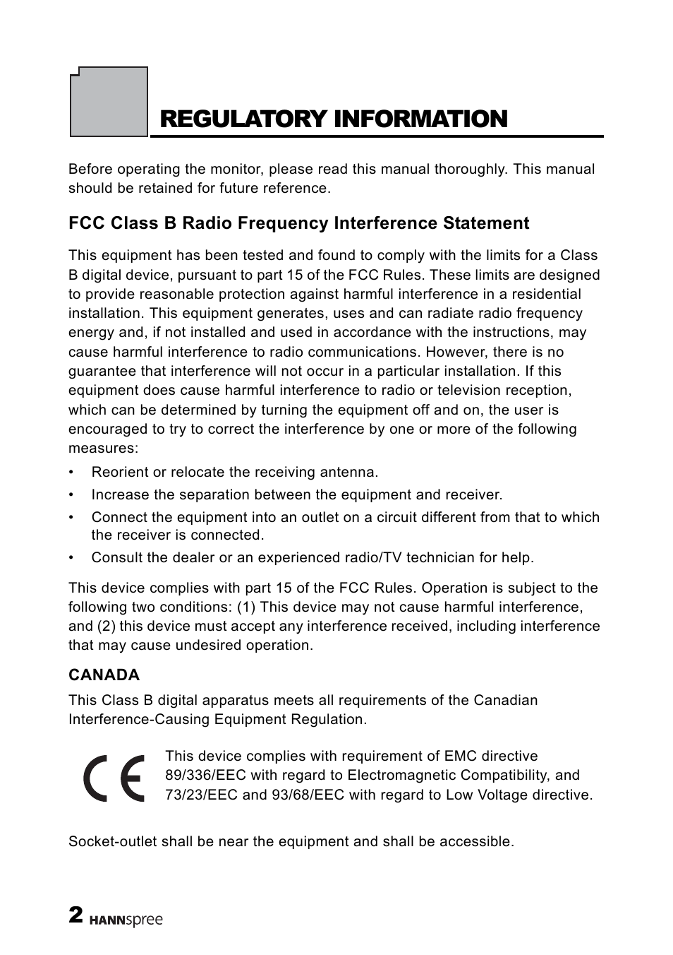 Regulatory information | HANNspree M19N2 User Manual | Page 3 / 34