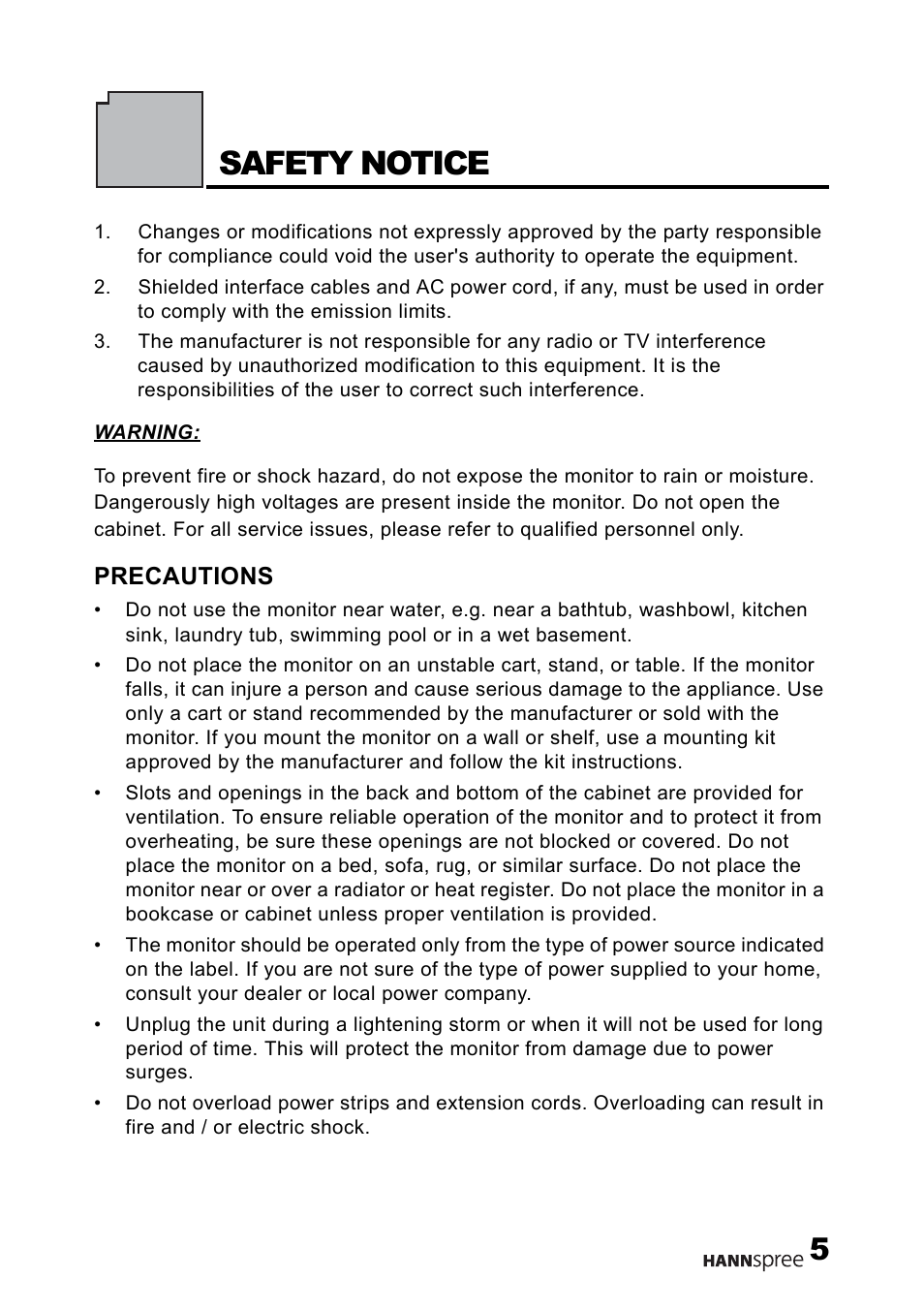 Safety notice | HANNspree M19N2 User Manual | Page 6 / 34
