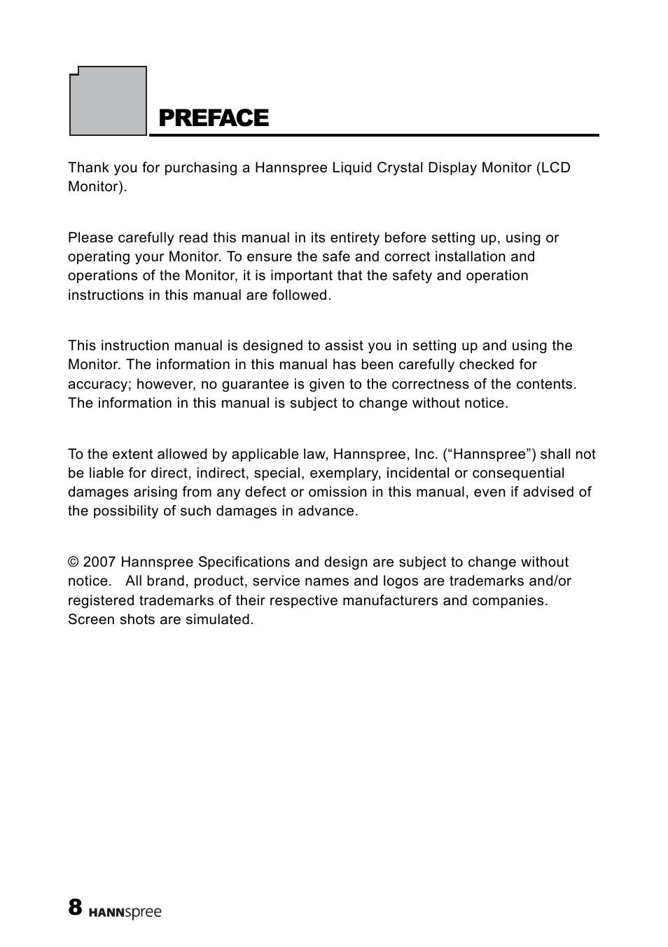 Preface | HANNspree M19N2 User Manual | Page 9 / 34