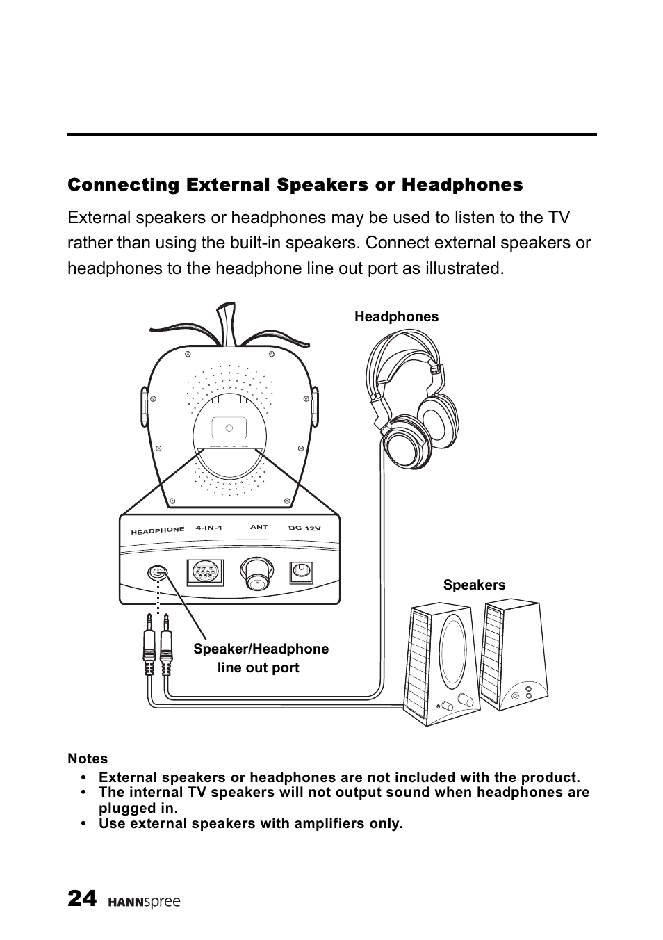 Connecting external speakers or headphones | HANNspree K226-10A1 User Manual | Page 25 / 59