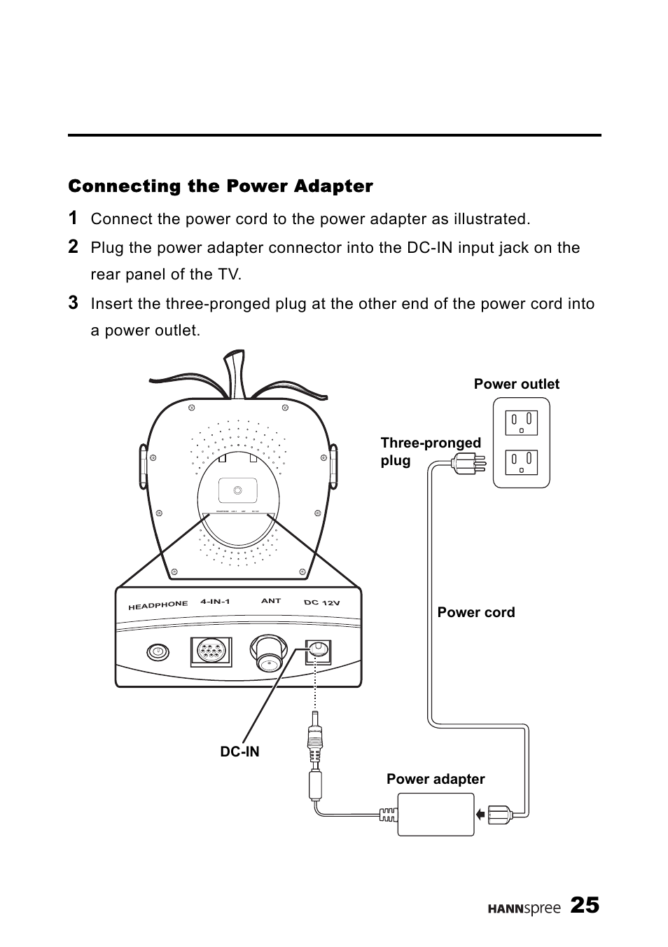 Connecting the power adapter | HANNspree K226-10A1 User Manual | Page 26 / 59