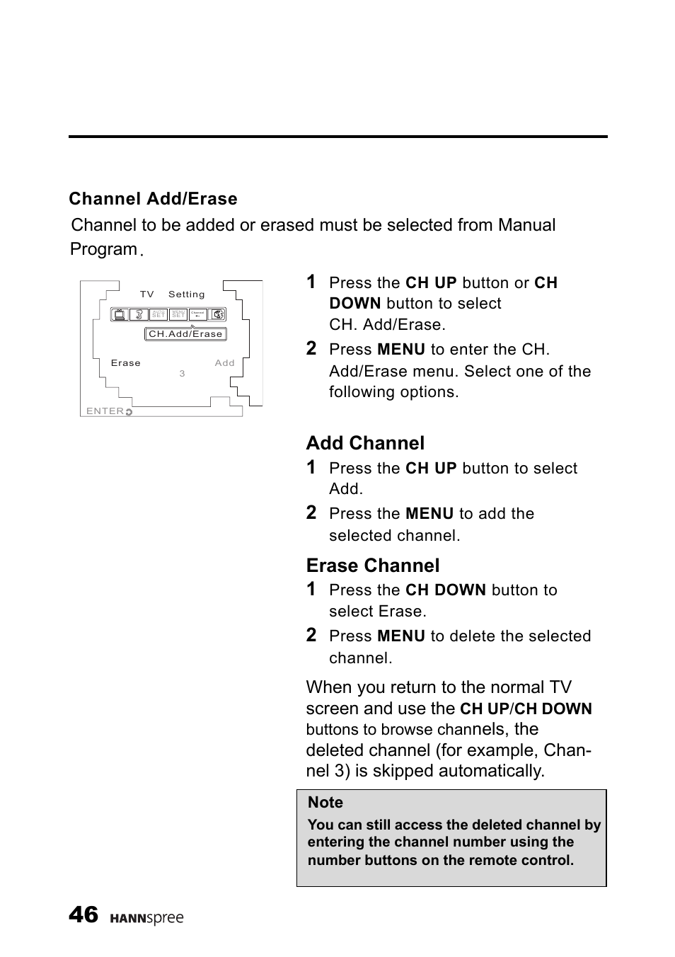 Channel add/erase, Add channel 1, Erase channel 1 | HANNspree K226-10A1 User Manual | Page 47 / 59