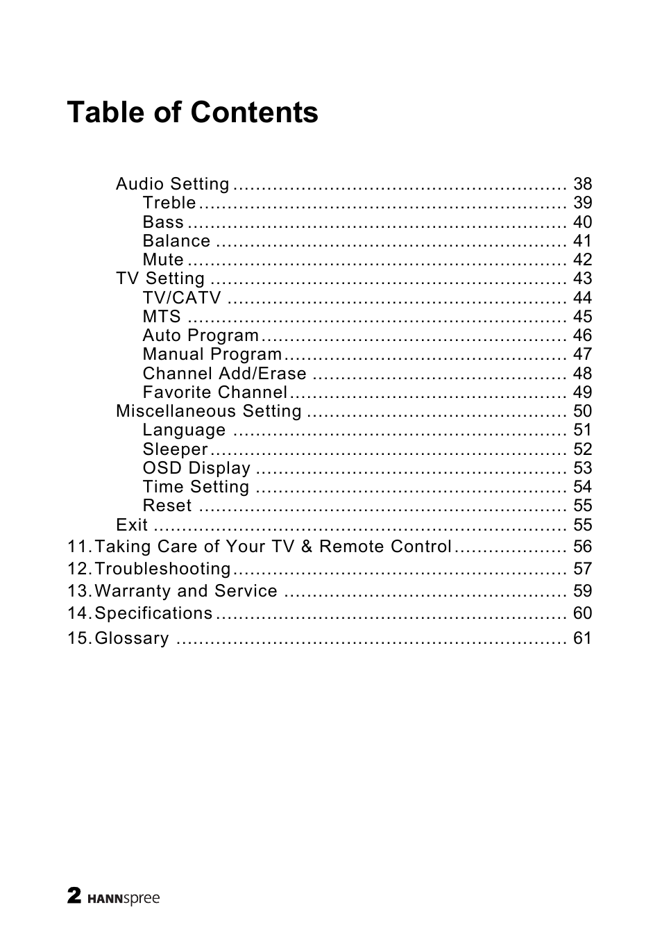 HANNspree Liquid Crystal Display Television User Manual | Page 3 / 63