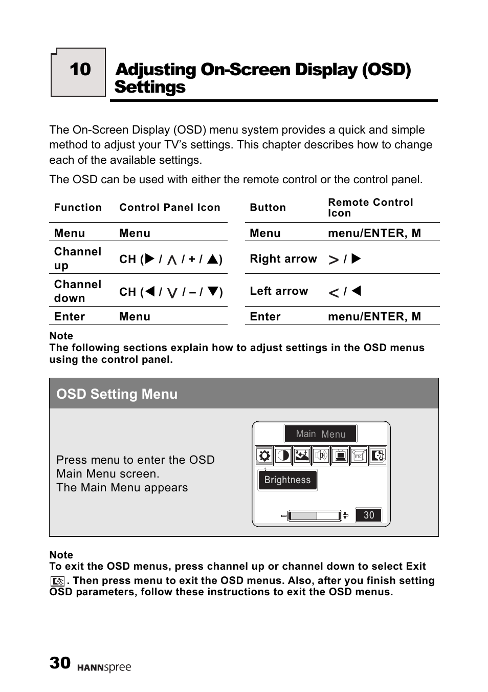 Adjusting on-screen display (osd) settings, Osd setting menu, 10 adjusting on-screen display (osd) settings | HANNspree Liquid Crystal Display Television User Manual | Page 31 / 63