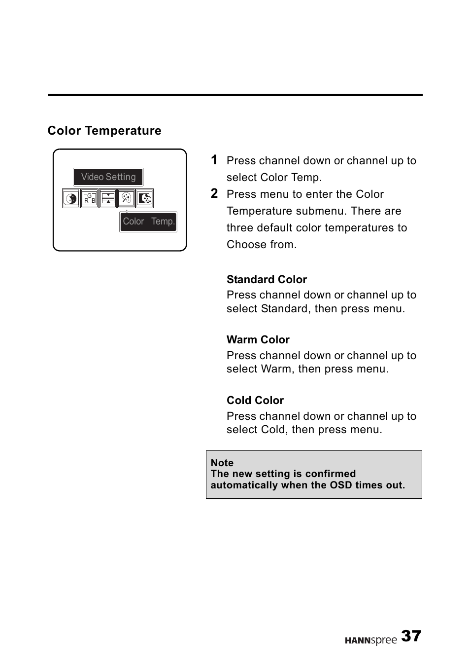 Color temperature | HANNspree Liquid Crystal Display Television User Manual | Page 38 / 63