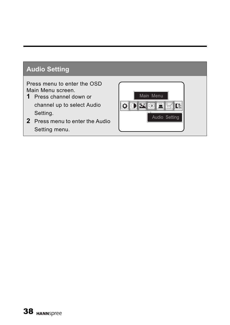 Audio setting | HANNspree Liquid Crystal Display Television User Manual | Page 39 / 63