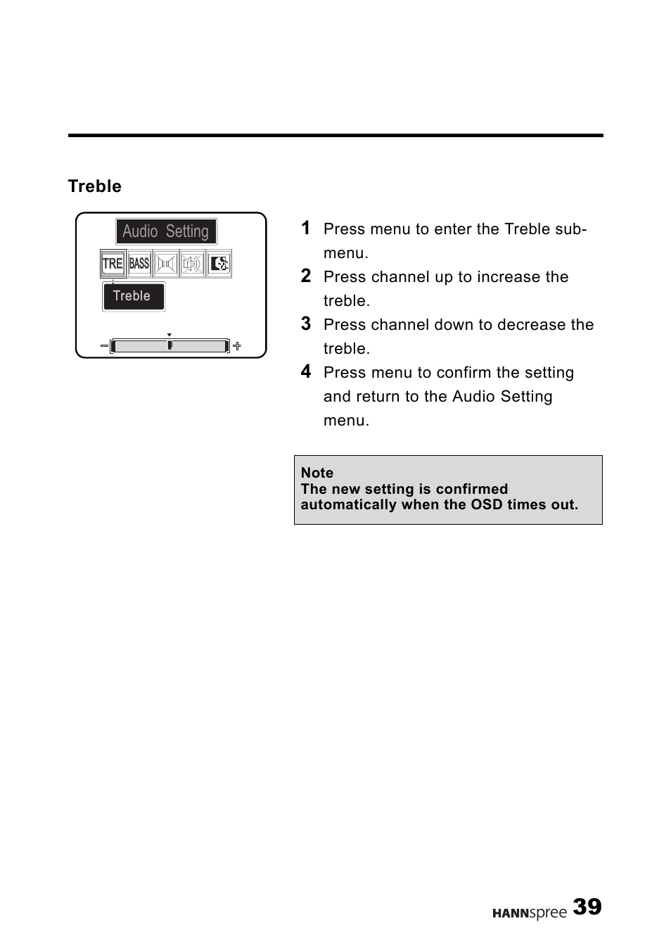 Treble | HANNspree Liquid Crystal Display Television User Manual | Page 40 / 63