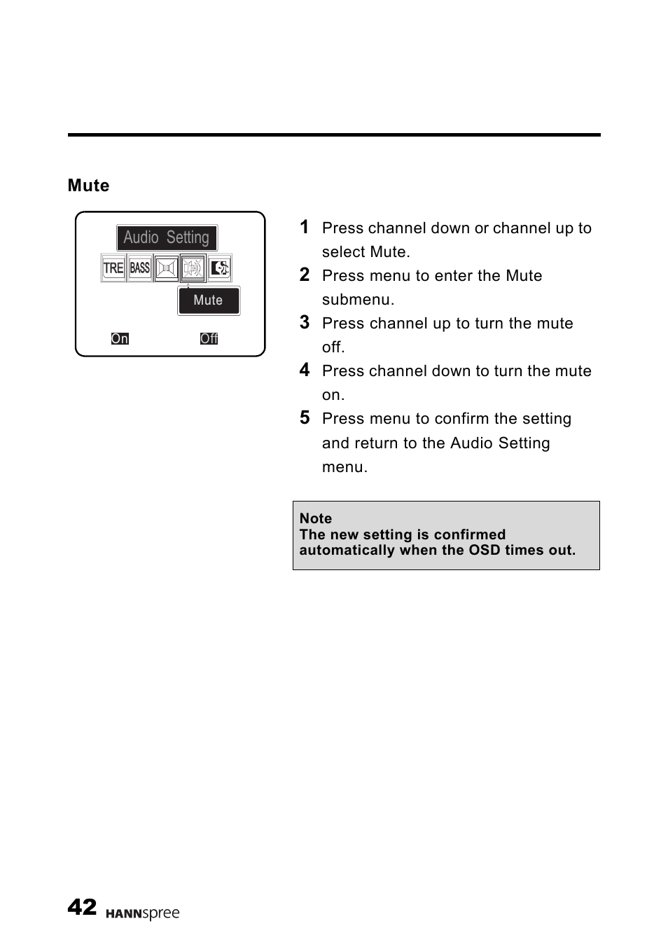 Mute | HANNspree Liquid Crystal Display Television User Manual | Page 43 / 63