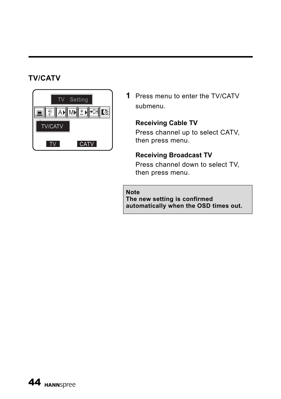 Tv/catv | HANNspree Liquid Crystal Display Television User Manual | Page 45 / 63