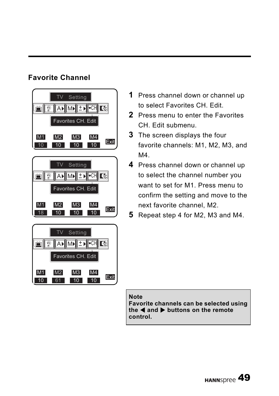 Favorite channel | HANNspree Liquid Crystal Display Television User Manual | Page 50 / 63