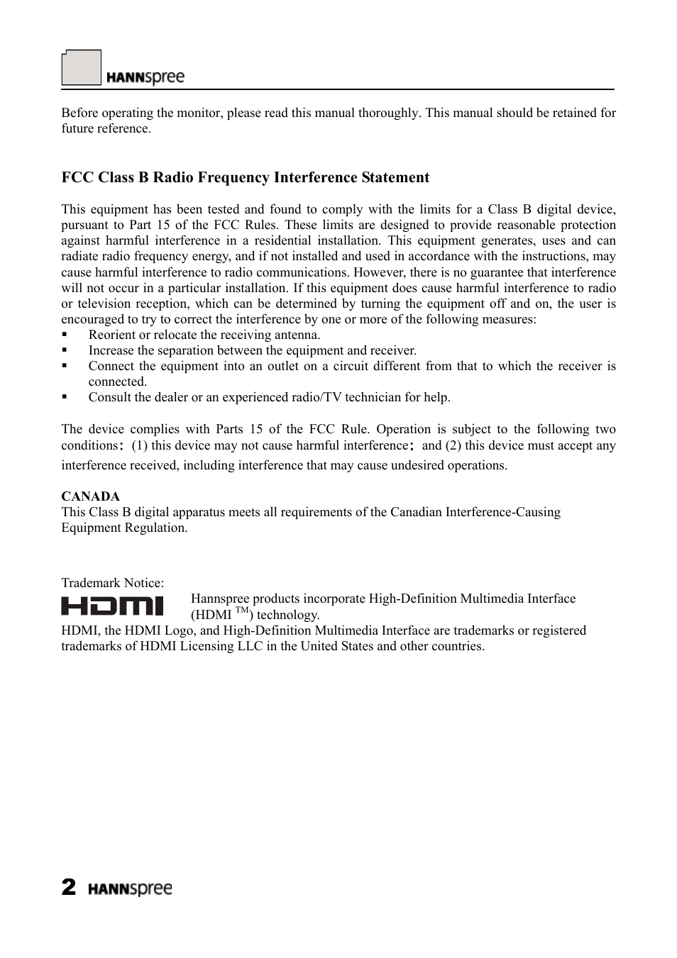 HANNspree LCD Monitor HF289 User Manual | Page 2 / 24