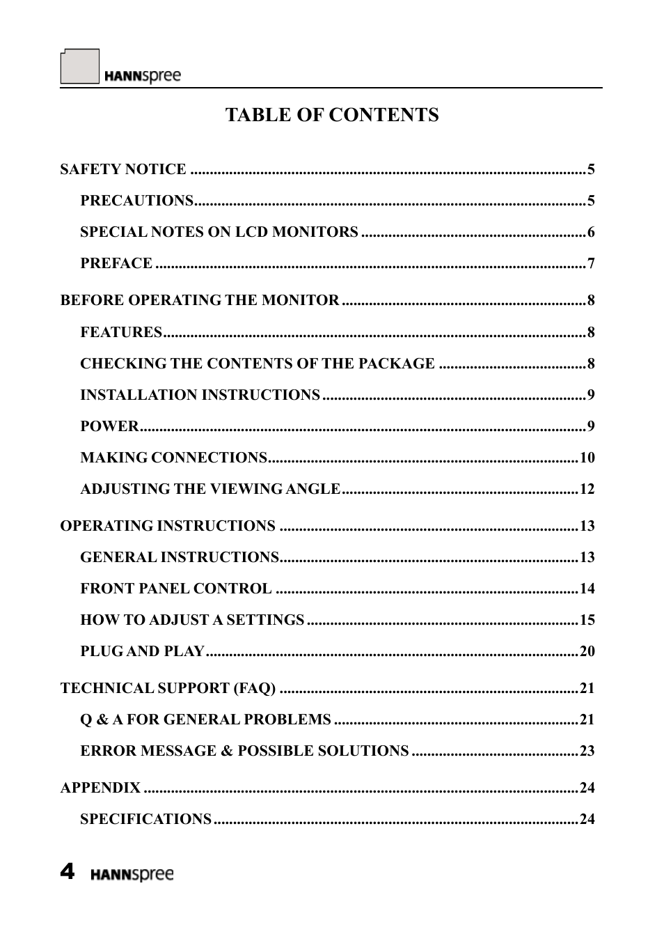 HANNspree LCD Monitor HF289 User Manual | Page 4 / 24