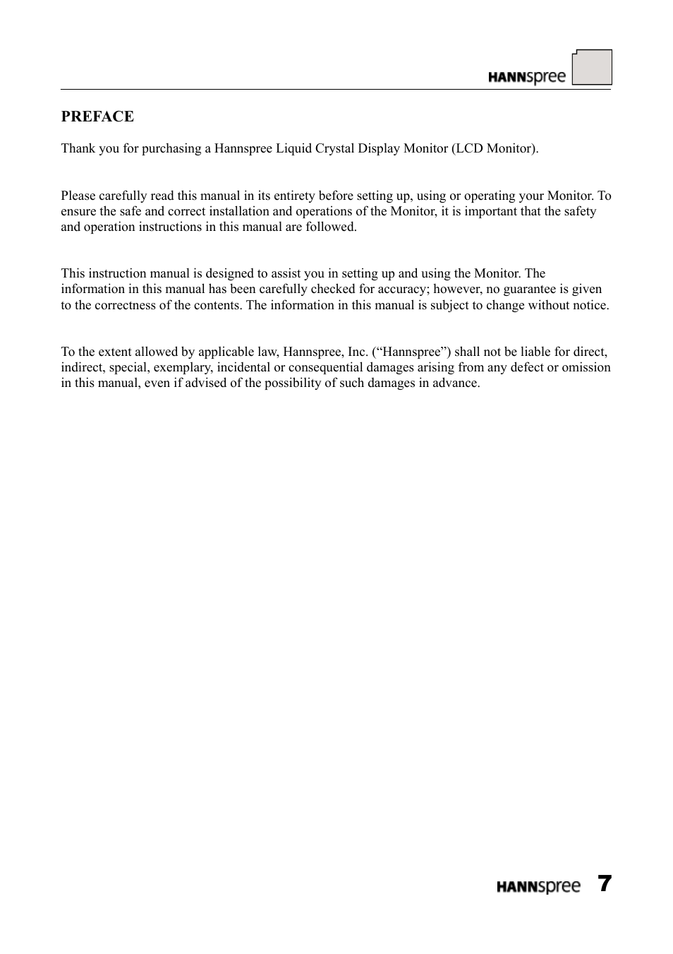 Preface | HANNspree LCD Monitor HF289 User Manual | Page 7 / 24