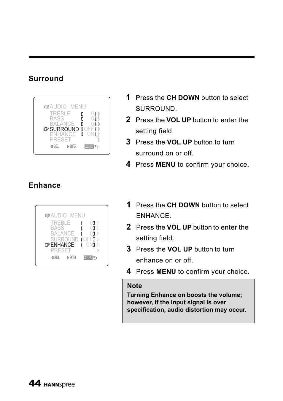 Surround, Enhance, Surround enhance | HANNspree MAC-001056 User Manual | Page 45 / 59