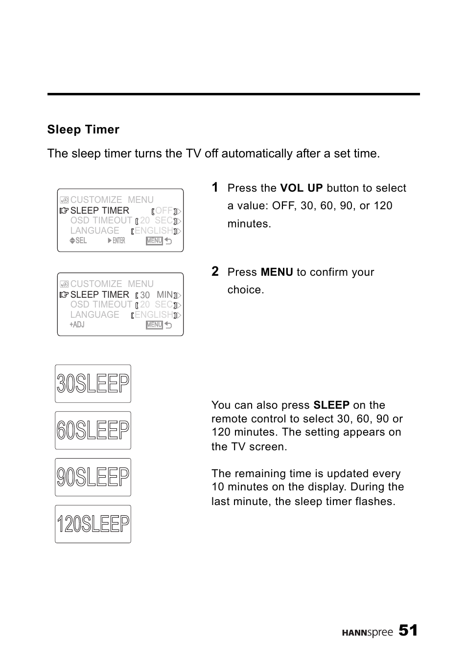 Sleep timer, 120sleep | HANNspree MAC-001056 User Manual | Page 52 / 59