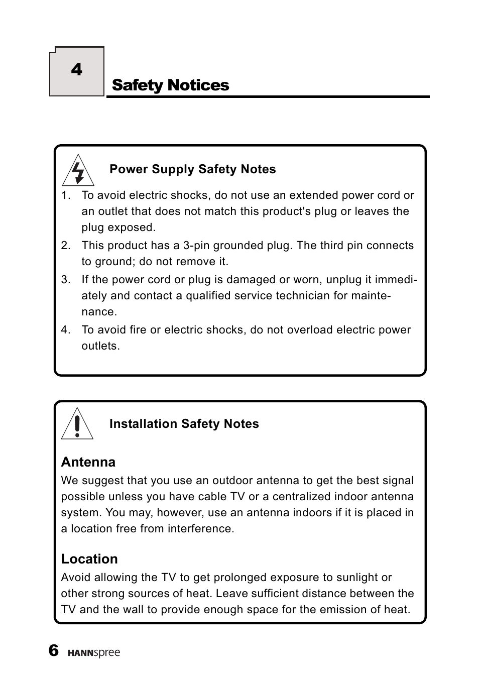 Safety notices | HANNspree MAC-001056 User Manual | Page 7 / 59