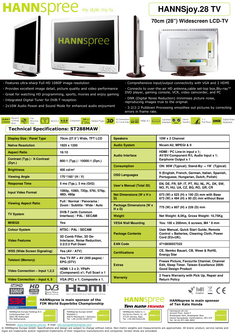 HANNspree 28" WIdescreen LCD-TV HANNSjoy.28 TV User Manual | 1 page