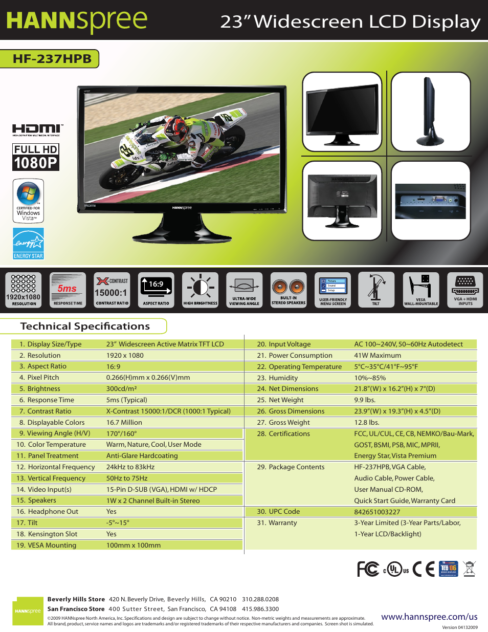 HANNspree HF-237HPB User Manual | 1 page