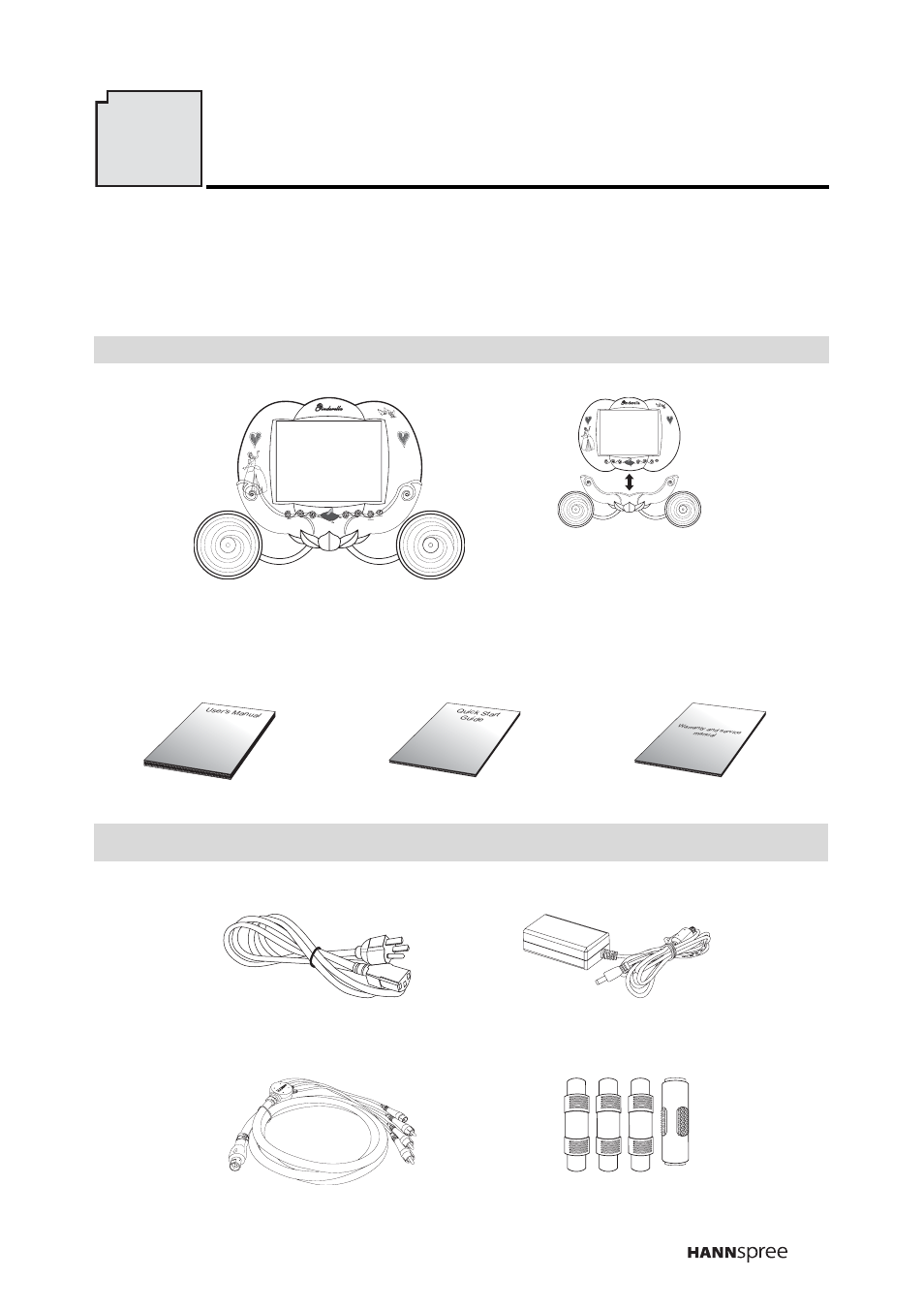 Checking package contents, Checking package contents 7, Wire material package | Manual user’s manual quick start guide, Place the lcd tv into the carriage as shown | HANNspree DT12-10A1 User Manual | Page 18 / 59