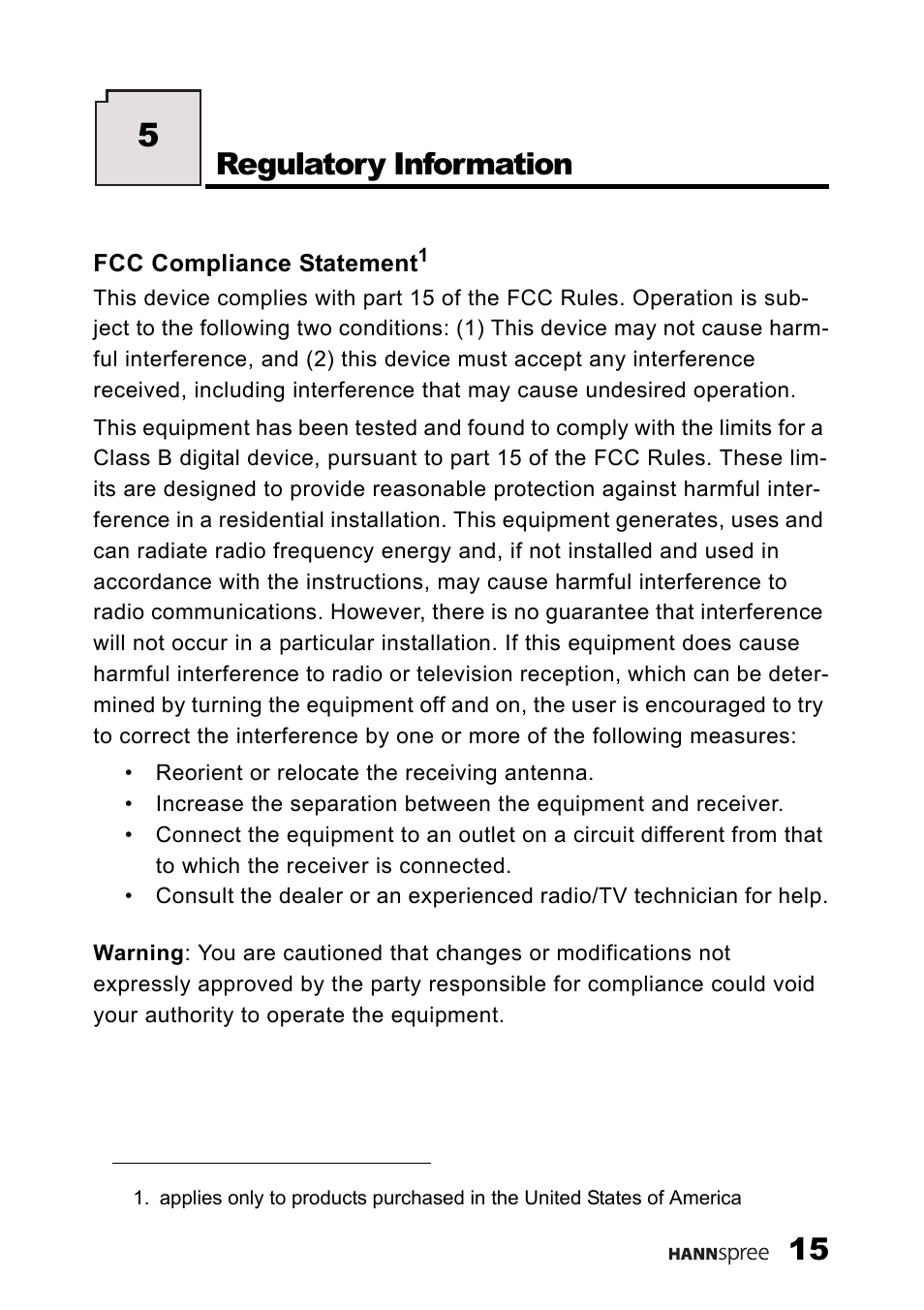 Regulatory information | HANNspree LT13-23A1 User Manual | Page 16 / 81