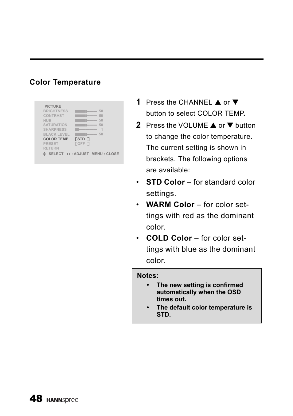 Color temperature | HANNspree LT13-23A1 User Manual | Page 49 / 81