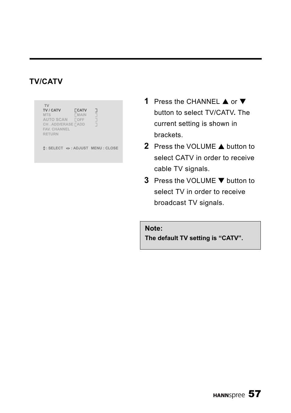 Tv/catv | HANNspree LT13-23A1 User Manual | Page 58 / 81