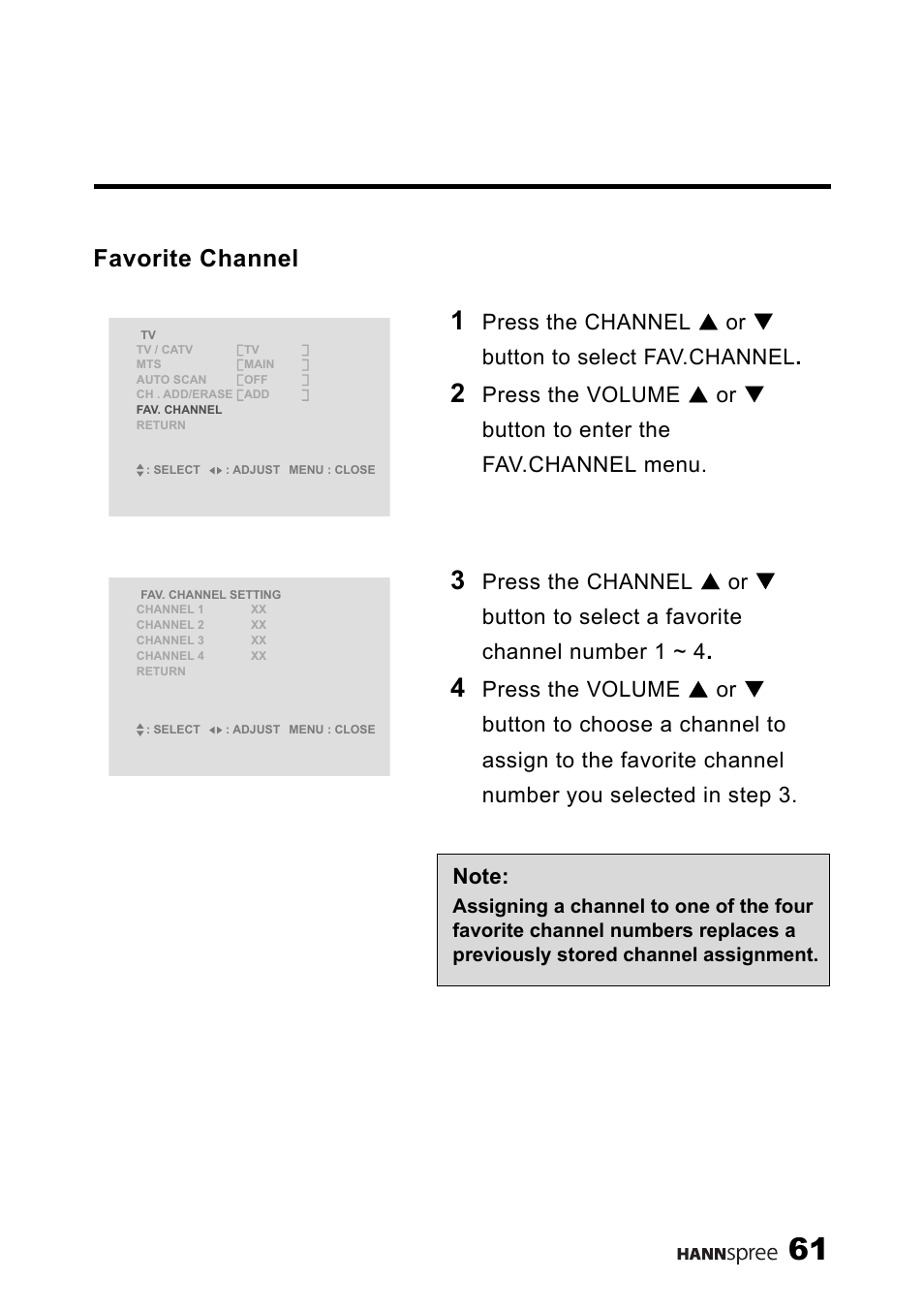 Favorite channel | HANNspree LT13-23A1 User Manual | Page 62 / 81