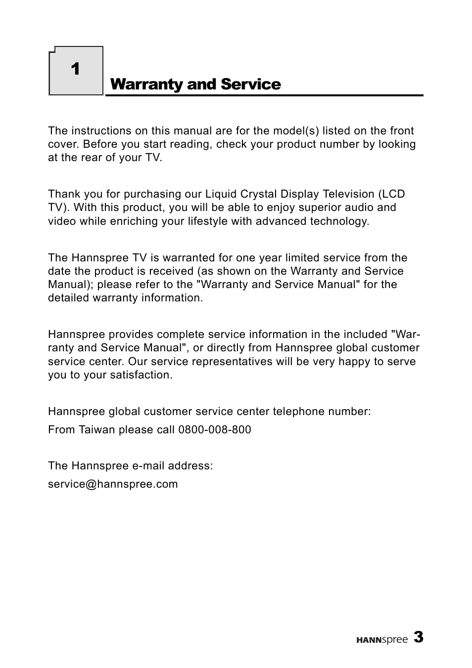 Warranty and service | HANNspree DT06-10A1 User Manual | Page 4 / 59