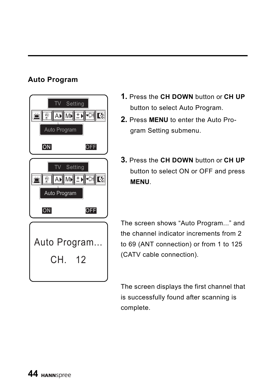 Auto program, Auto program... ch. 12 | HANNspree DT06-10A1 User Manual | Page 45 / 59