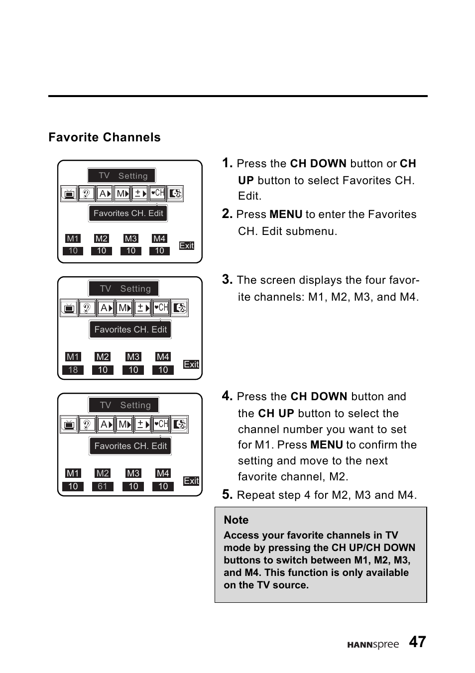 Favorite channels | HANNspree DT06-10A1 User Manual | Page 48 / 59