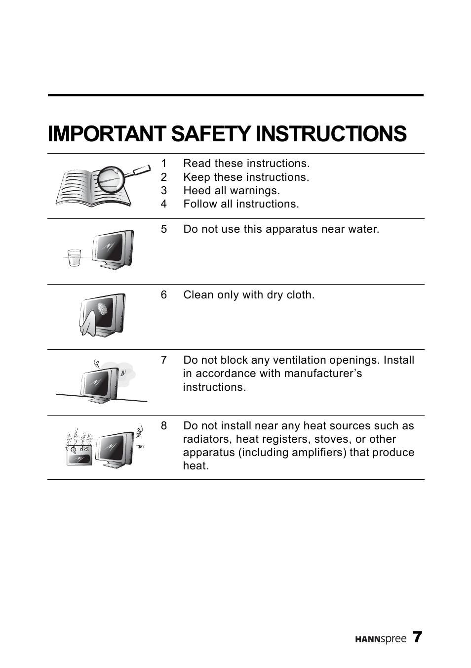 Important safety instructions | HANNspree MAK-000039 User Manual | Page 8 / 65