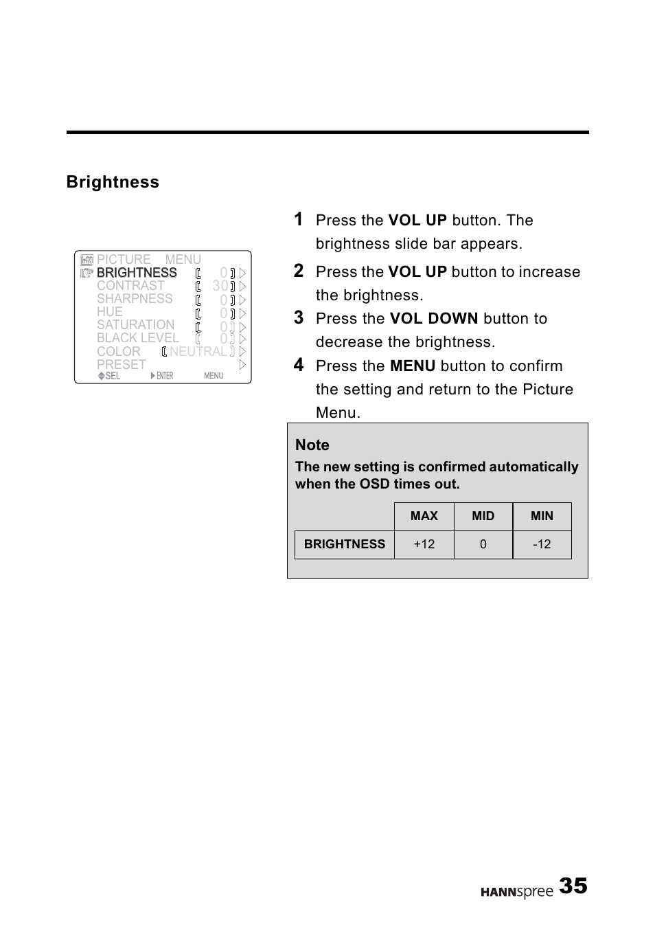 Brightness | HANNspree MAK-000011 User Manual | Page 36 / 69