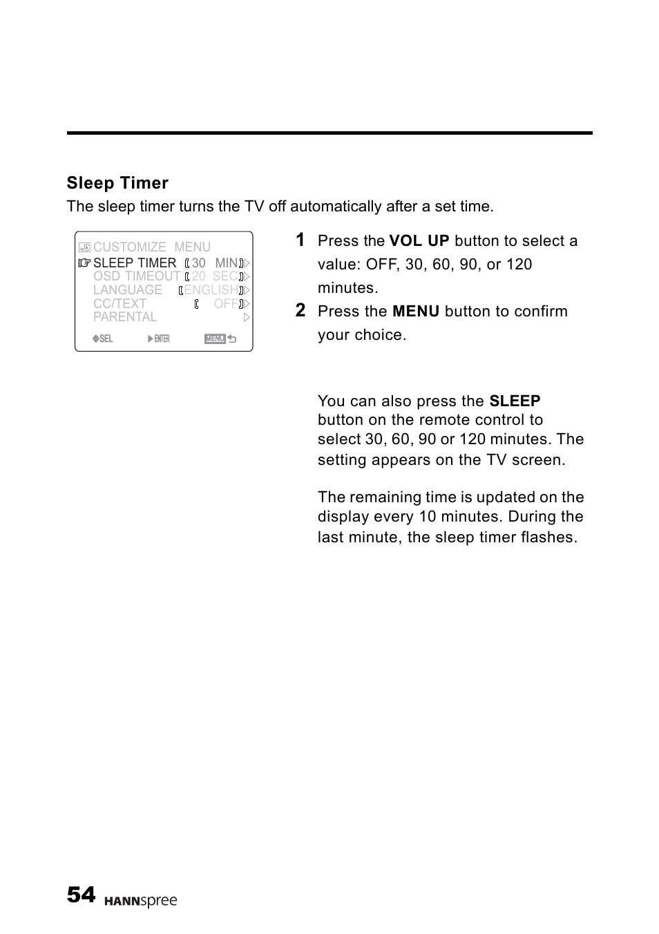 Sleep timer | HANNspree MAK-000011 User Manual | Page 55 / 69
