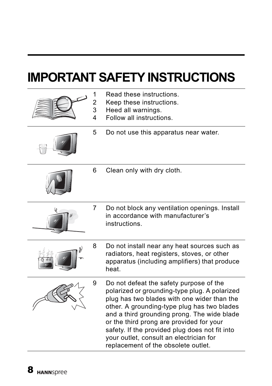 Important safety instructions | HANNspree MAK-000011 User Manual | Page 9 / 69