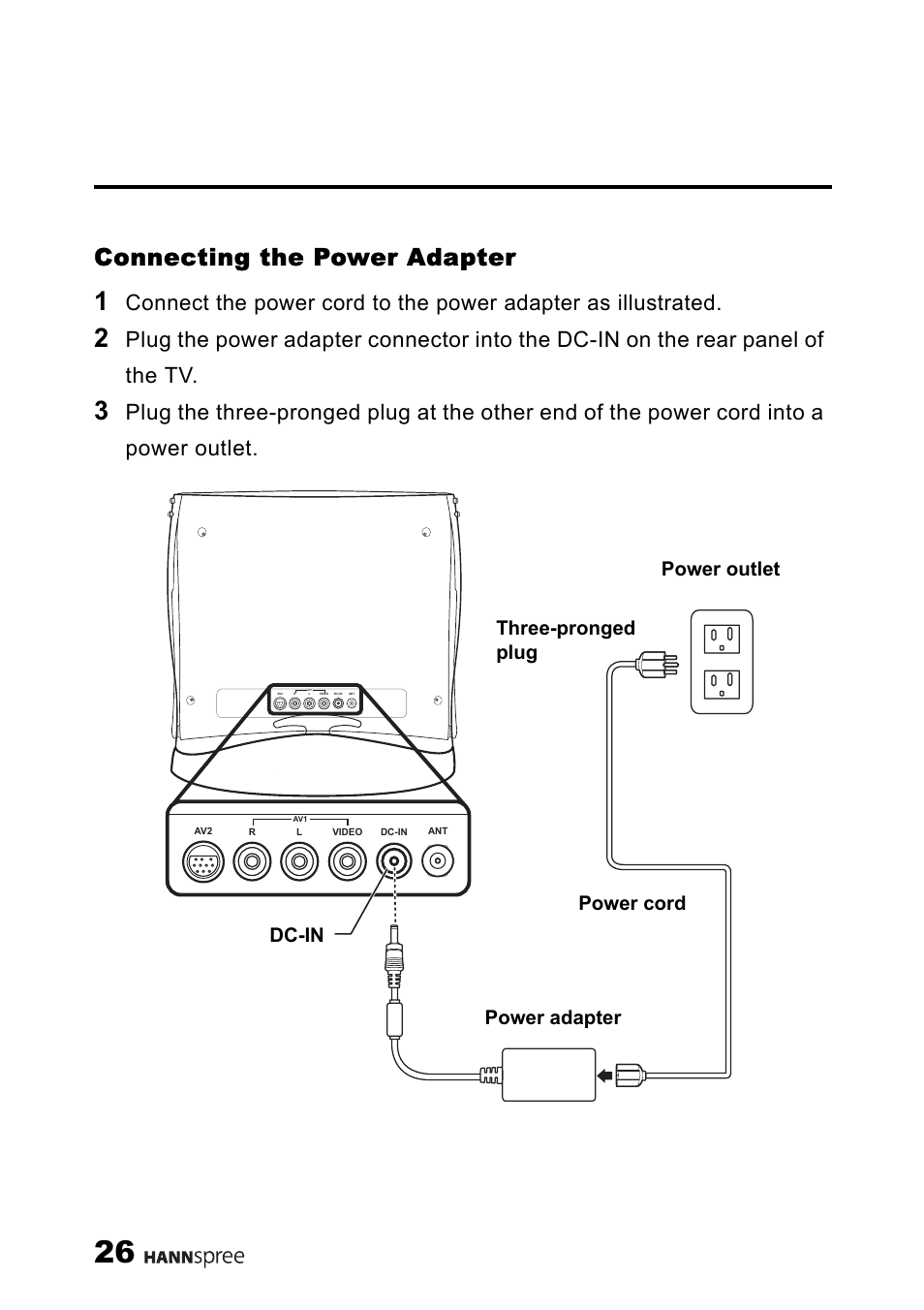 Connecting the power adapter | HANNspree ST40-12A1 User Manual | Page 27 / 56