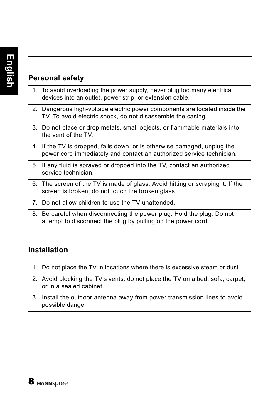 8engli sh | HANNspree 1506-060B000 User Manual | Page 9 / 51