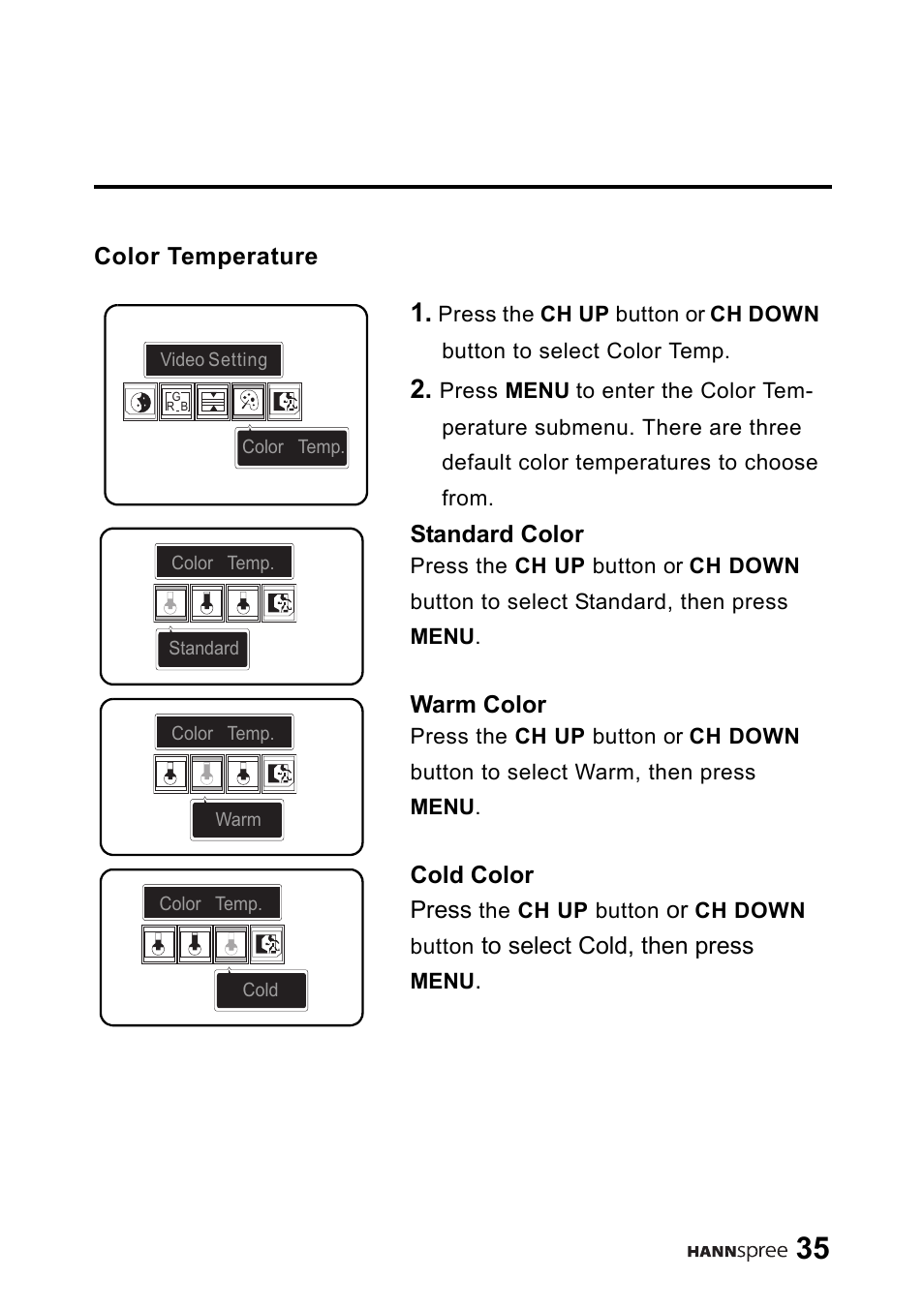 Color temperature | HANNspree 9.6" Liquid Crystal Display LT01-10A1 User Manual | Page 36 / 59