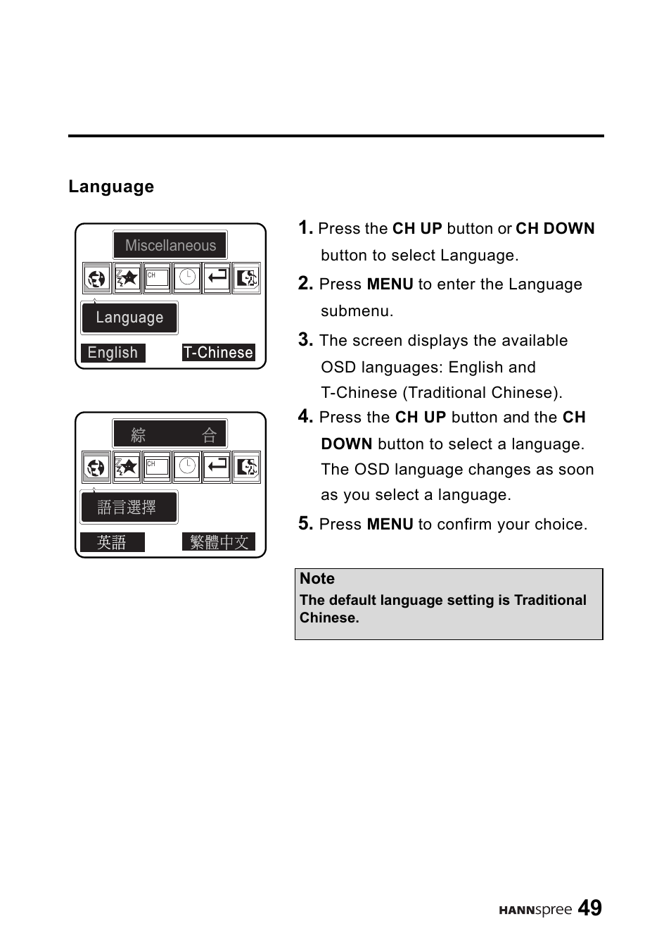 Language | HANNspree 9.6" Liquid Crystal Display LT01-10A1 User Manual | Page 50 / 59