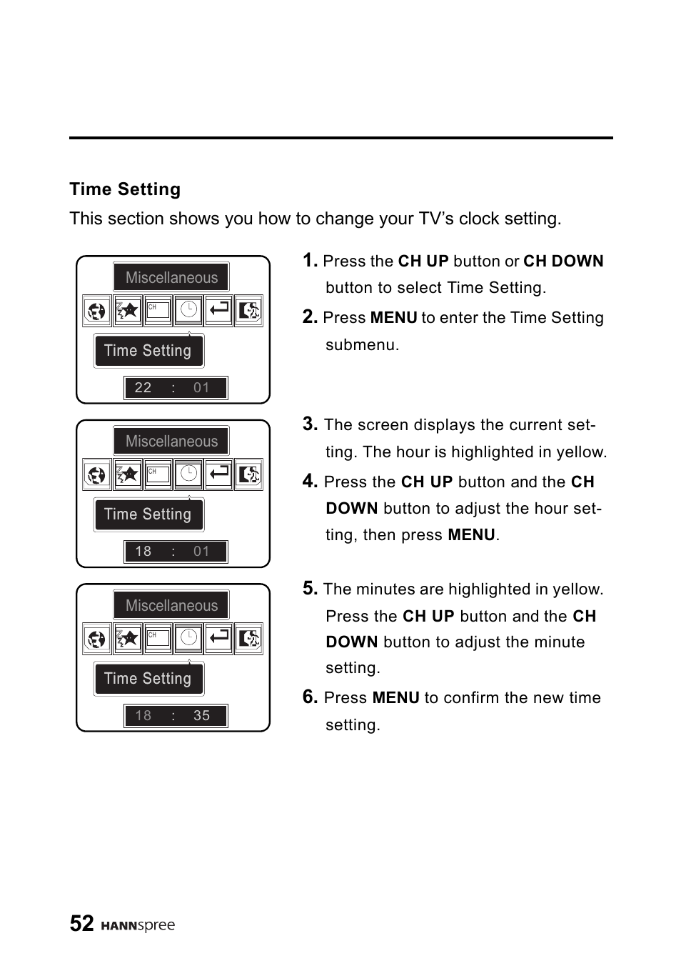 Time setting | HANNspree 9.6" Liquid Crystal Display LT01-10A1 User Manual | Page 53 / 59