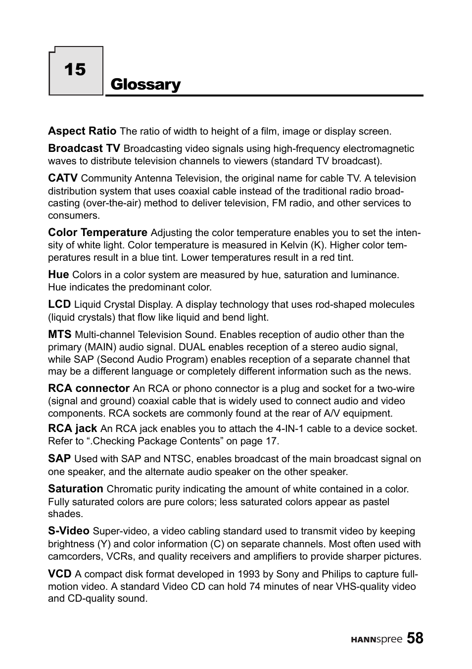 Glossary | HANNspree 9.6" Liquid Crystal Display LT01-10A1 User Manual | Page 59 / 59
