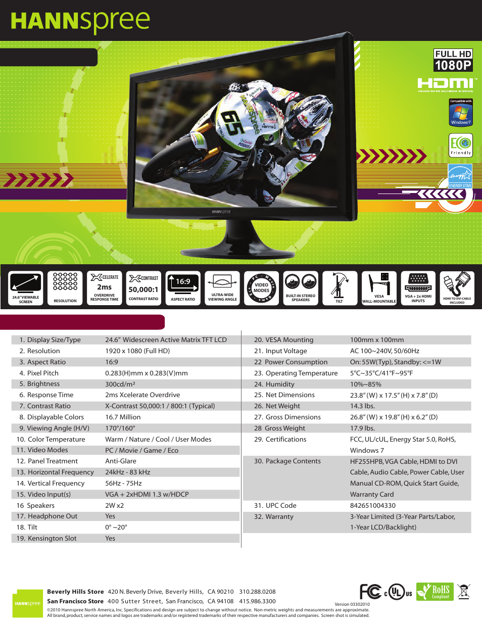 HANNspree HF225DPB User Manual | 1 page