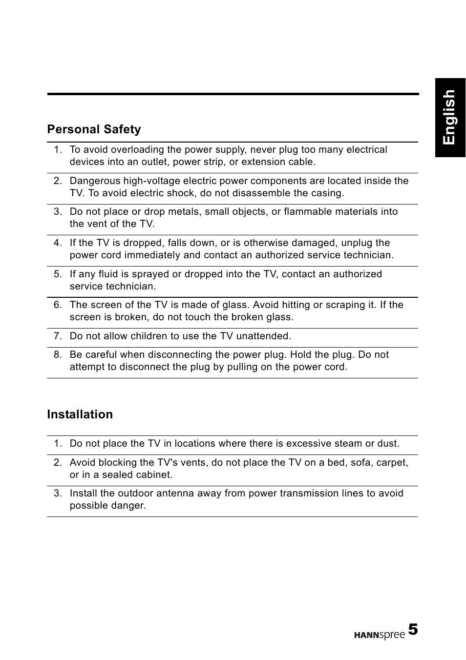5english | HANNspree 1506-0B86000 User Manual | Page 6 / 41