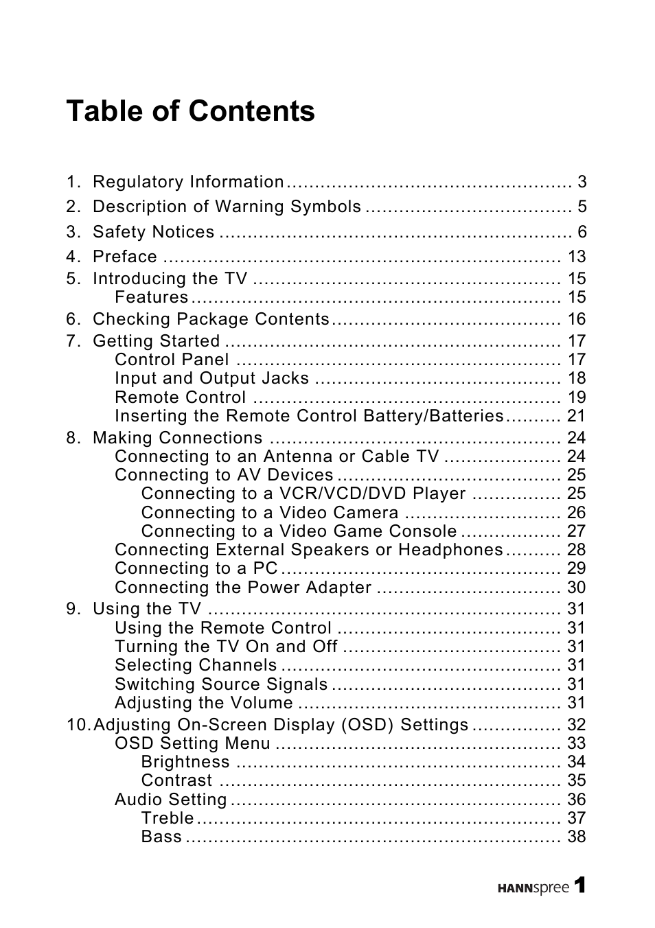 HANNspree 15" Liquid Crystal Display Television User Manual | Page 2 / 85