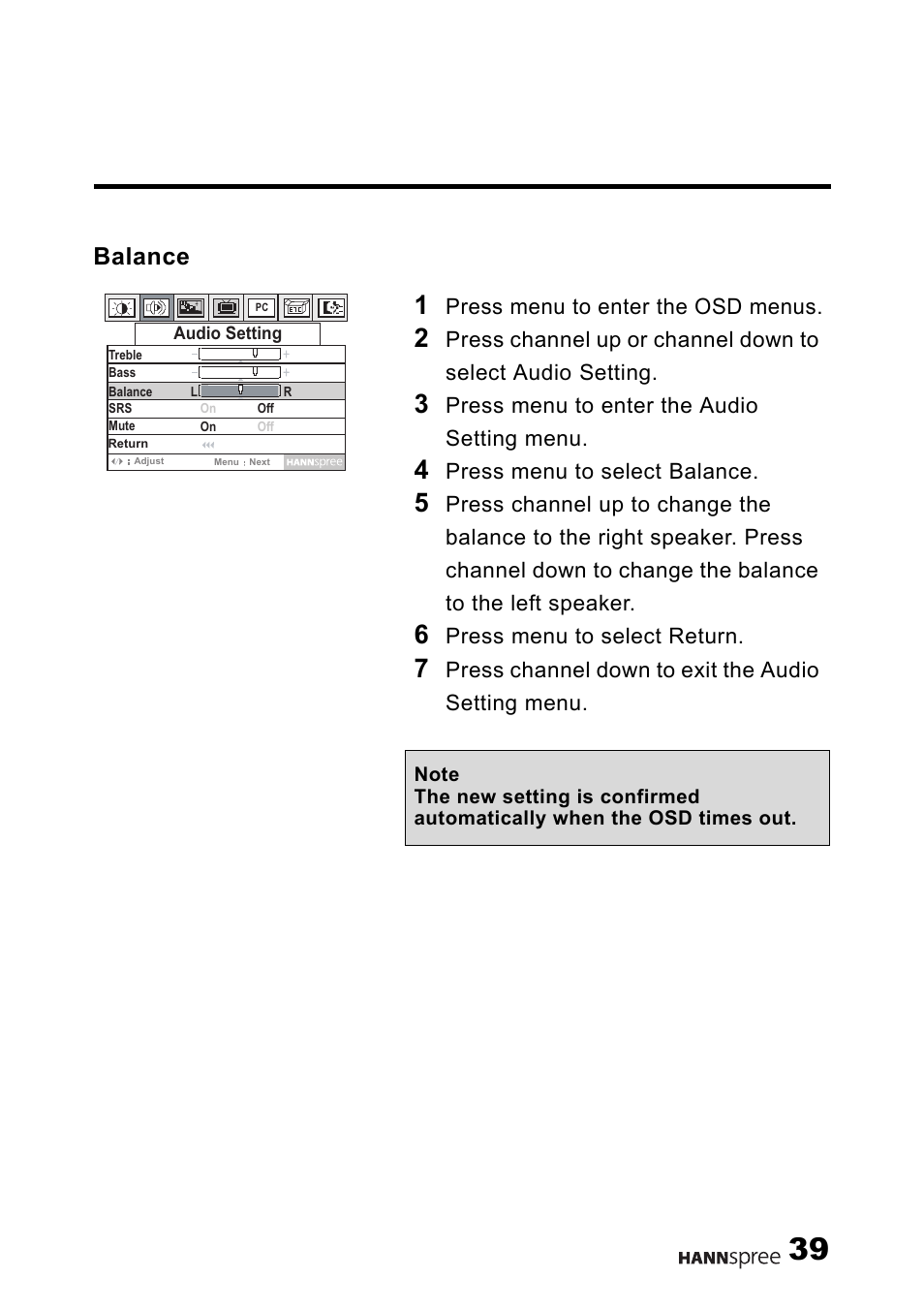 Balance | HANNspree 15" Liquid Crystal Display Television User Manual | Page 40 / 85