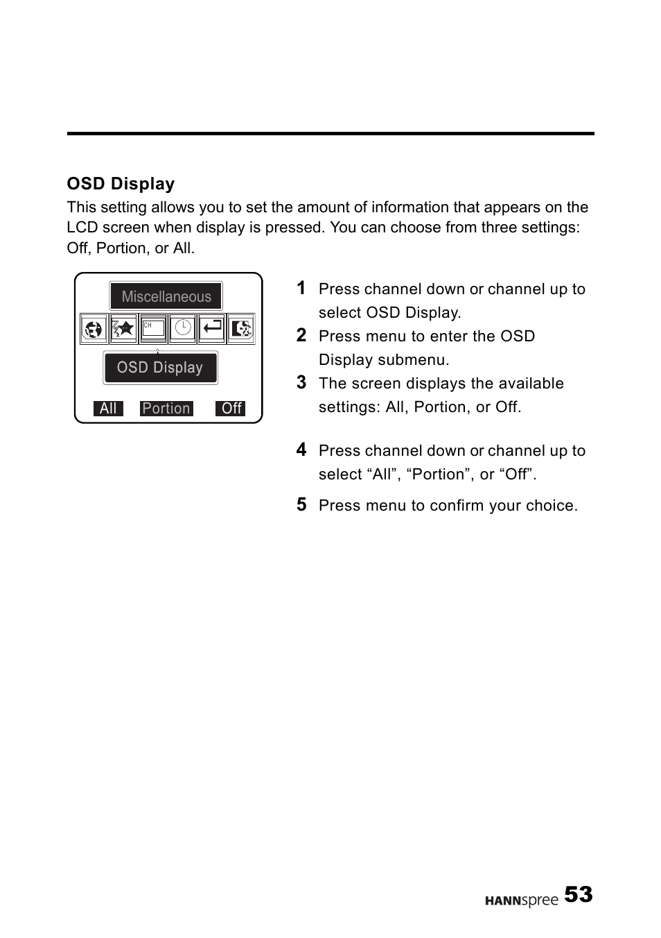 Osd display | HANNspree DT09-10U1-000 User Manual | Page 54 / 63