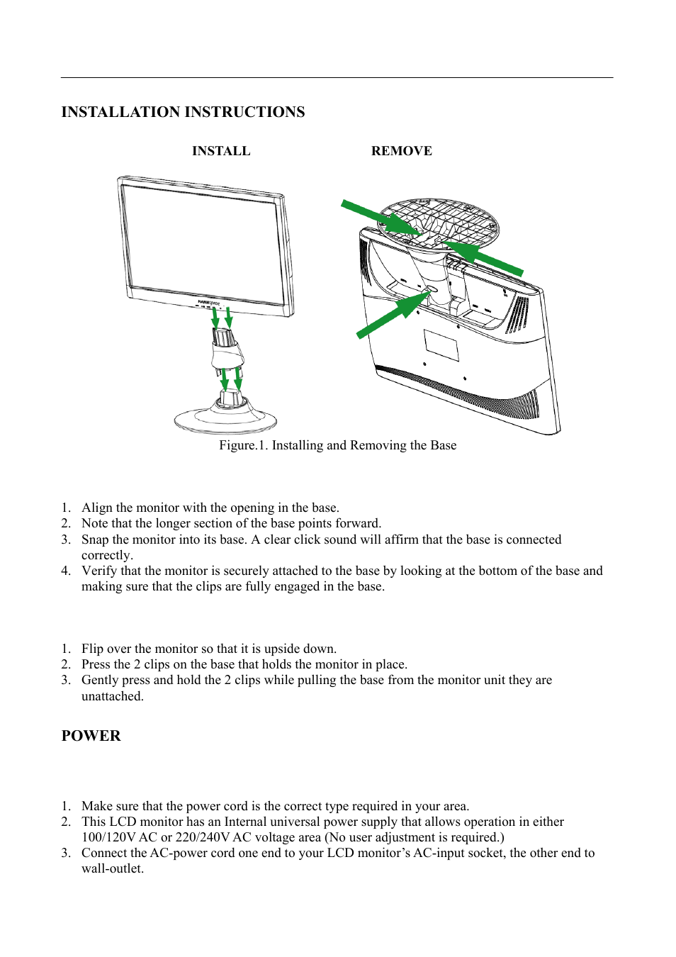 Installation instructions, Power | HANNspree HF235 User Manual | Page 8 / 23