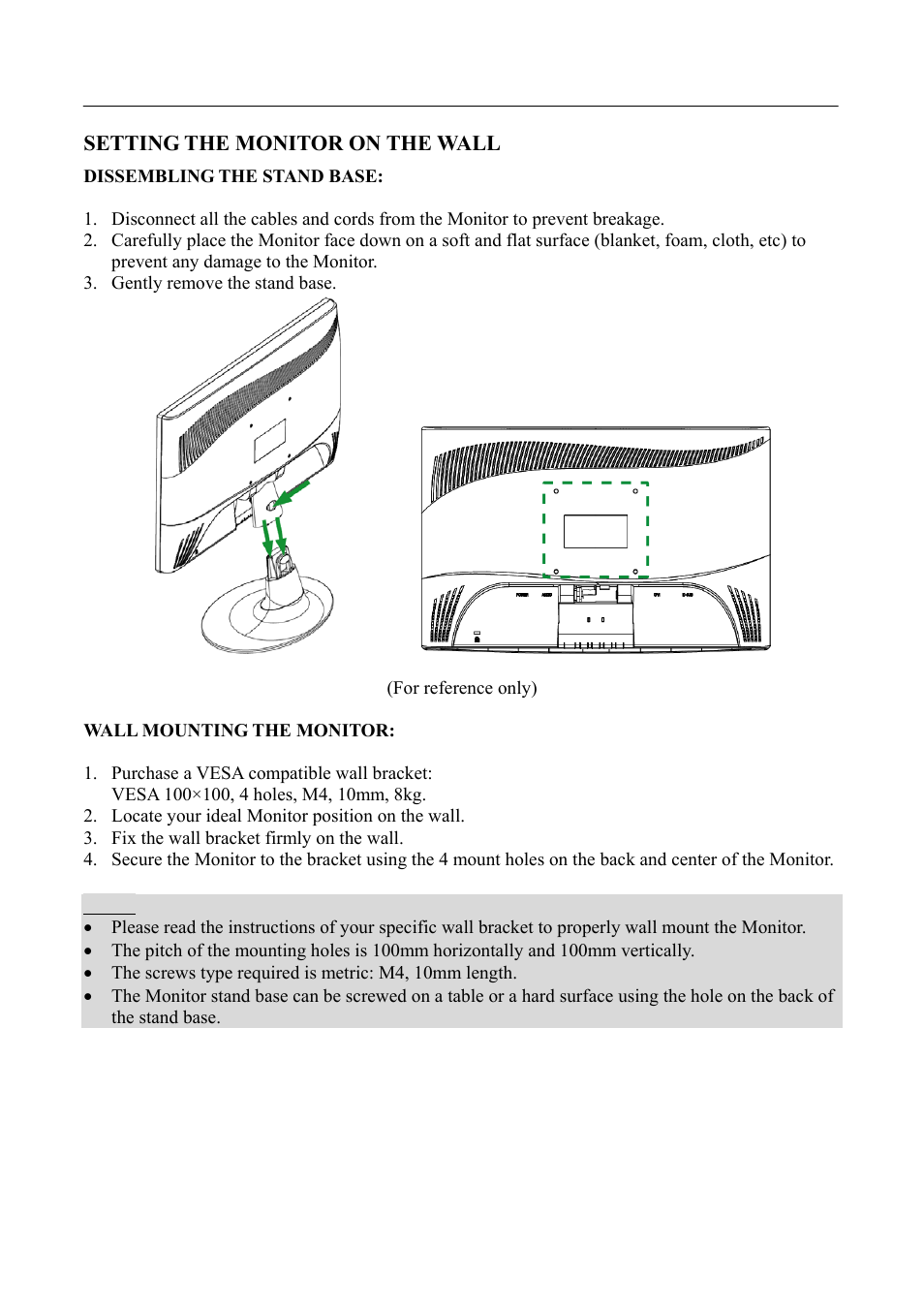 Setting the monitor on the wall | HANNspree HF235 User Manual | Page 9 / 23