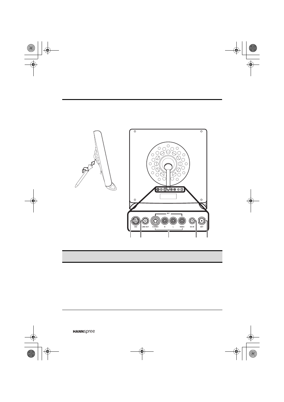 Input and output ports, Connect the stand to the lcd tv as shown above | HANNspree ST43-15A1 User Manual | Page 21 / 58