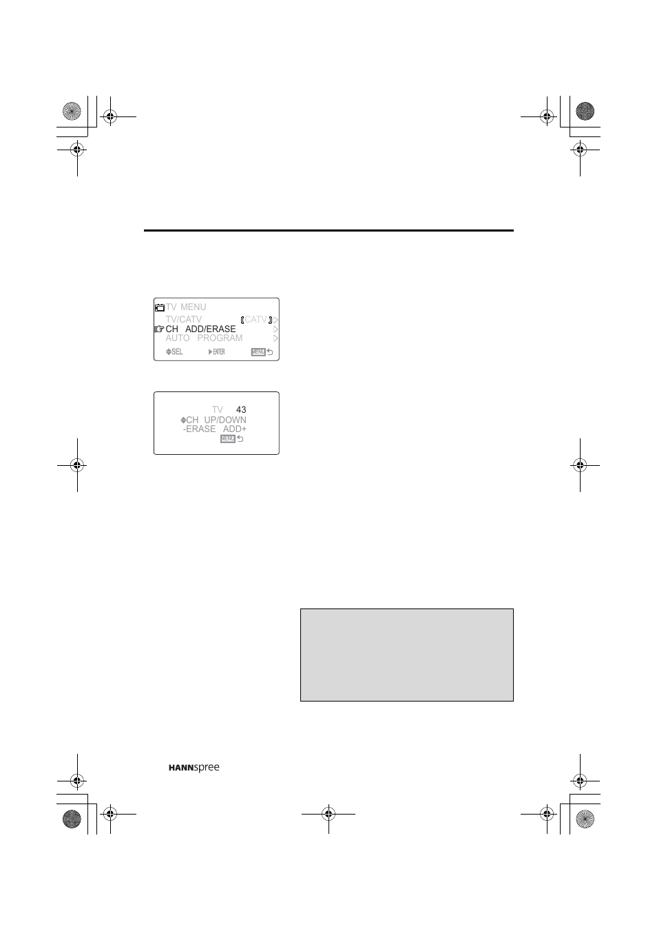 Channel add/erase, Add channel, Erase channel | HANNspree ST43-15A1 User Manual | Page 49 / 58
